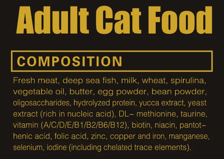 Adult Cat Food Ingredient and Composition